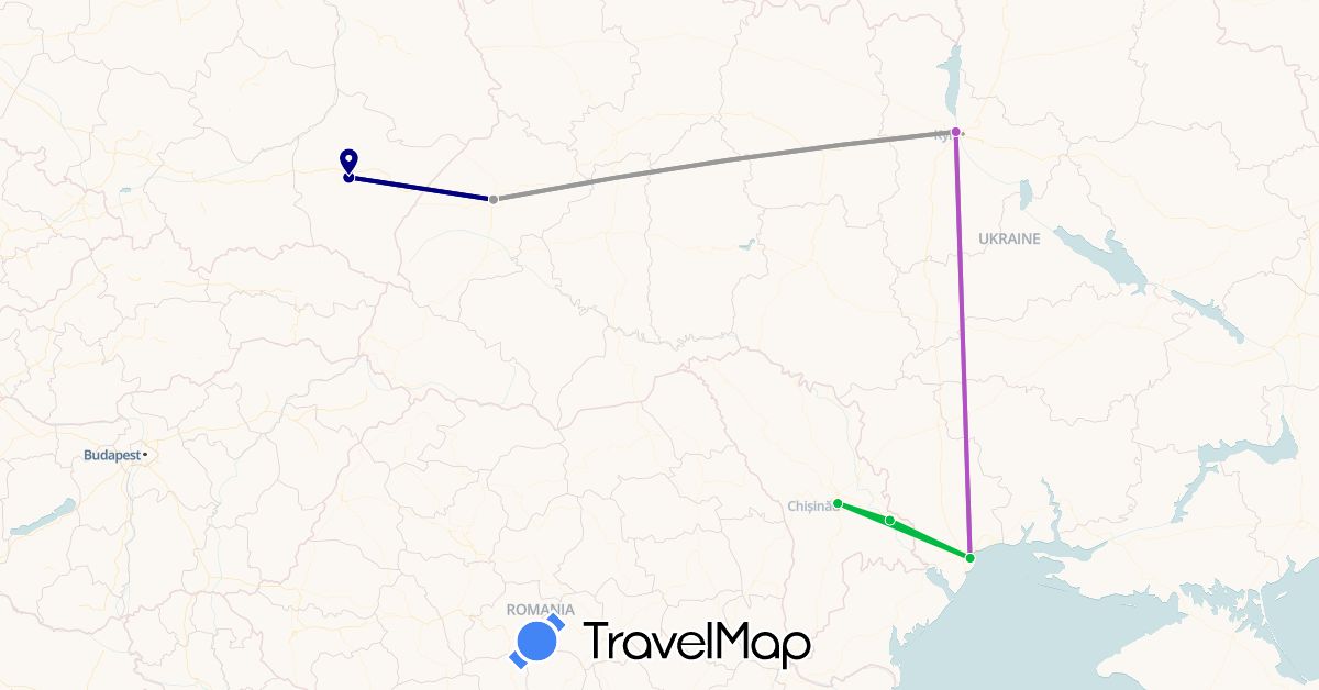 TravelMap itinerary: driving, bus, plane, train in Moldova, Poland, Ukraine (Europe)